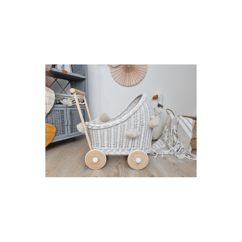 Wiklinowy Wózek dla Lalek Pchacz z Chwostami (pościel)