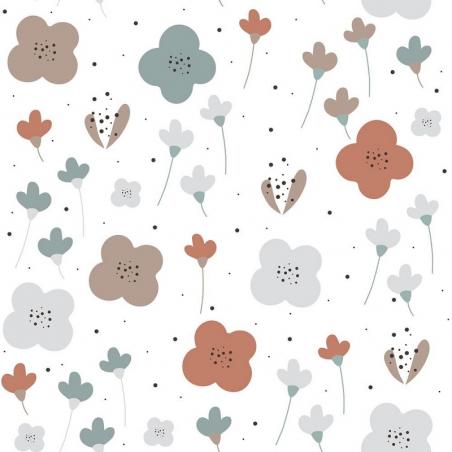 Tapeta Simple Oldschood Graphic Flower Pattern White
