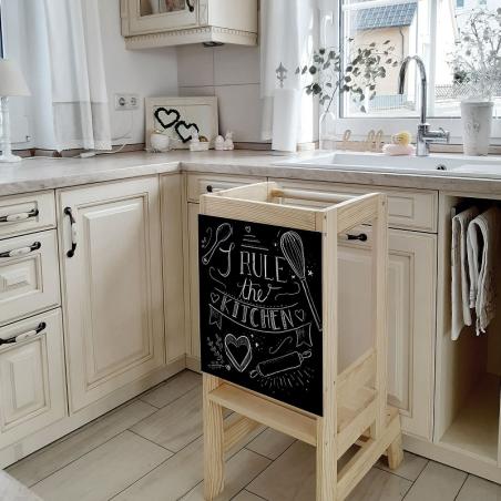 Kitchen Helper z Tablicą Drewniany Pomocnik Kuchenny dla Dziecka, Naturalny