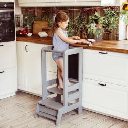 Kitchen Helper z Tablicą Drewniany Pomocnik Kuchenny dla Dziecka, Szary Ciemny