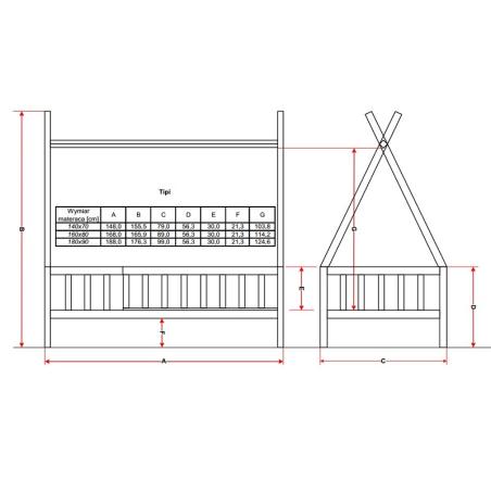 Łóżko Tipi 140x70 Naturalny (z szufladą)