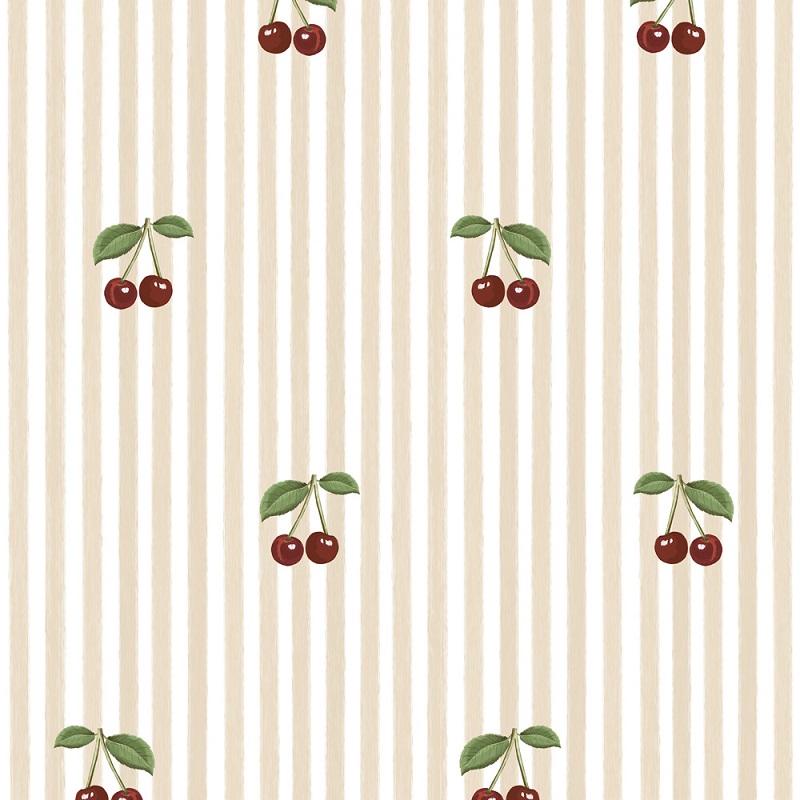 Dekornik Tapeta Little Cherries on Pink Stripes