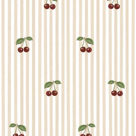 Dekornik Tapeta Little Cherries on Pink Stripes