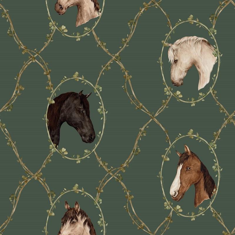 Dekornik Tapeta Watercolour Horses Green