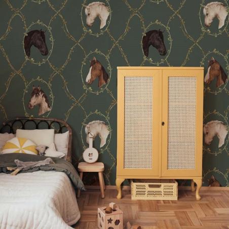 Dekornik Tapeta Watercolour Horses Green