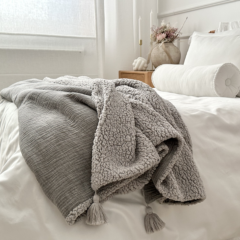 Cotton&Sweets Dwustronny Muślinowy Pled/Narzuta Szary Melanż