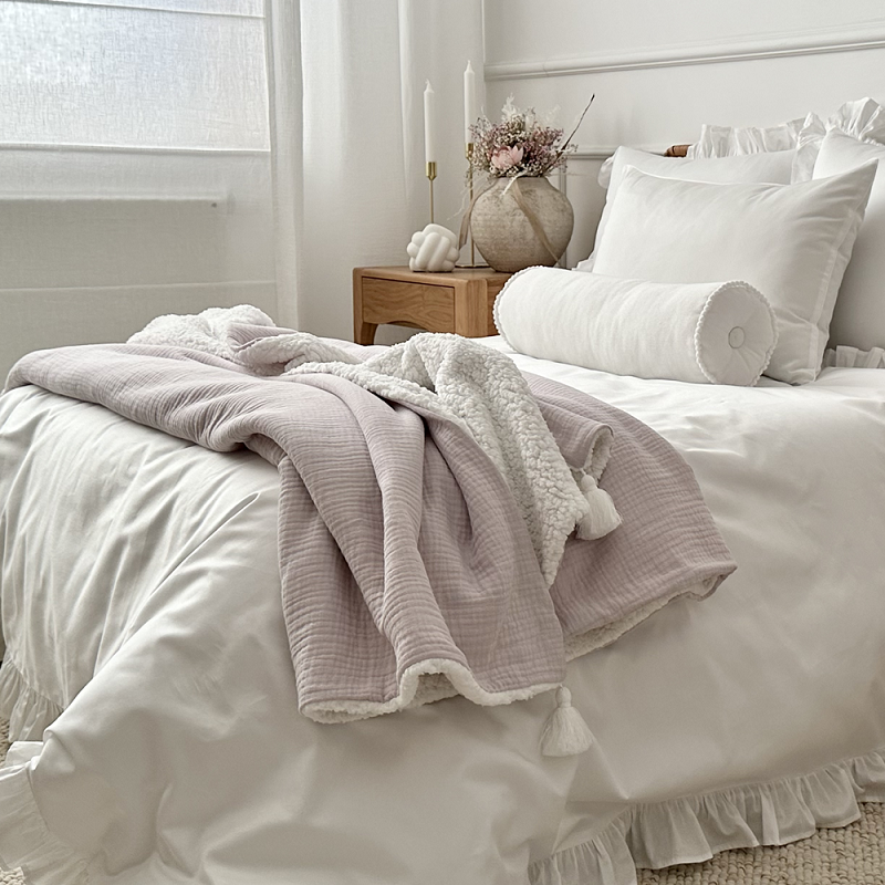 Cotton&Sweets Dwustronny Muślinowy Pled/Narzuta Lilac