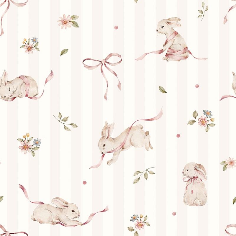 Dekornik Tapeta Pink Rabbits on Stripes