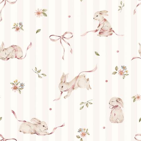 Dekornik Tapeta Pink Rabbits on Stripes