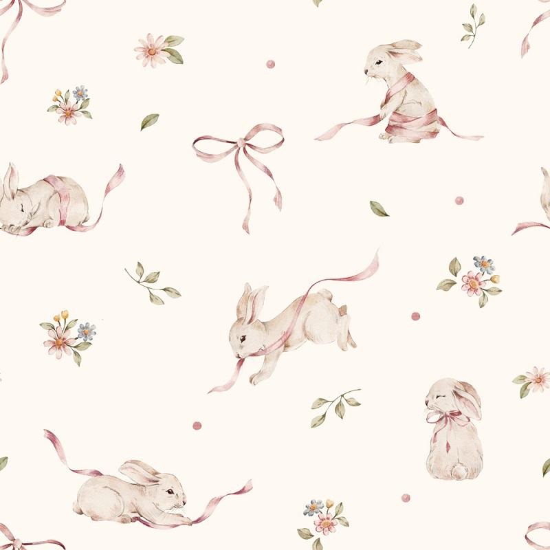 Dekornik Tapeta Pink Rabbits on White
