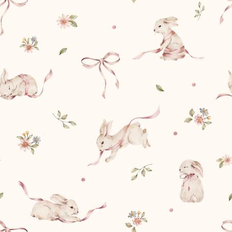 Dekornik Tapeta Pink Rabbits on White