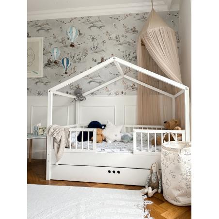 Bellamy Dream Nest Snow łóżko domek 80x160 z barierkami i szufladą